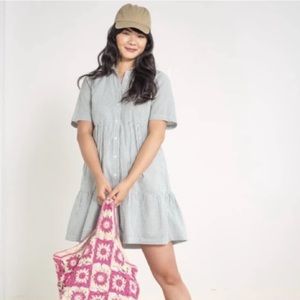 Gap Tiered Babydoll Dress Striped Mint Green & White